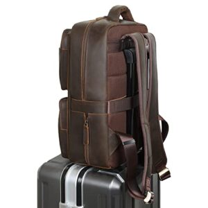 TIDING Vintage Genuine Leather 15.6 Inch Laptop Backpack for Men Business Travel Shoulder Daypacks