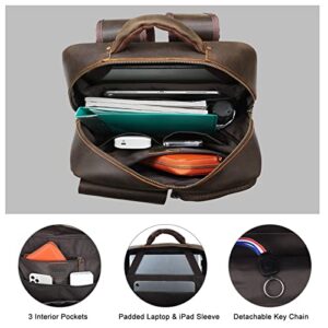 TIDING Vintage Genuine Leather 15.6 Inch Laptop Backpack for Men Business Travel Shoulder Daypacks