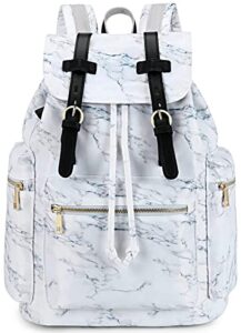 travel laptop backpack for women and mens school college bookbag for notebook with trolley sleeve on suitcase (marble white)