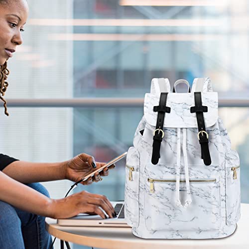 Travel Laptop Backpack for Women and Mens School College Bookbag for Notebook with Trolley Sleeve on Suitcase (Marble white)