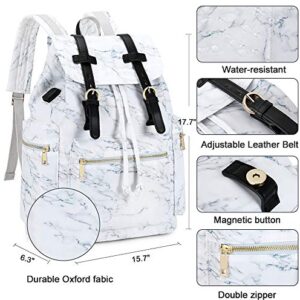 Travel Laptop Backpack for Women and Mens School College Bookbag for Notebook with Trolley Sleeve on Suitcase (Marble white)