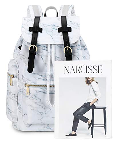 Travel Laptop Backpack for Women and Mens School College Bookbag for Notebook with Trolley Sleeve on Suitcase (Marble white)