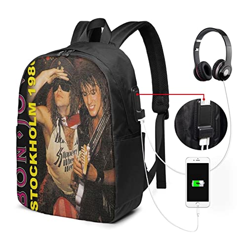 Bon Rock Band Jovi Travel Laptop Backpack, Business Anti Theft Durable Backpack With USB Charging/Headphone Port Daypack College School Computer Bag Gifts for Men & Women Fits 17x 12 x 6.5 Inch Bookbag