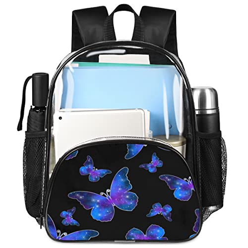 GzLeyigou Galaxy Butterfly Clear Mini Backpack Waterproof PVC Shoulder Bag Transparent School Bag Casual Travel Daypack for Work, Travel, Concert,Beach, Sports