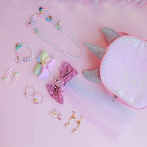 B&Y 12 PCS Unicorn Backpack girls Gifts Jewelry/Necklace/Bracelet/Earring/Hair Clips Toys 3 4 5 Year Old Girl Birthday Gift(Pink)