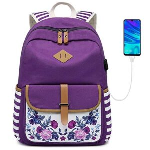 goldwheat girls backpack canvas schoolbag bookbag laptop bag rucksack with usb charging port