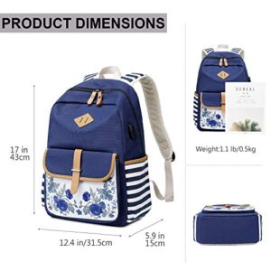 goldwheat Girls Backpack Canvas Schoolbag Bookbag Laptop Bag Rucksack with USB Charging Port