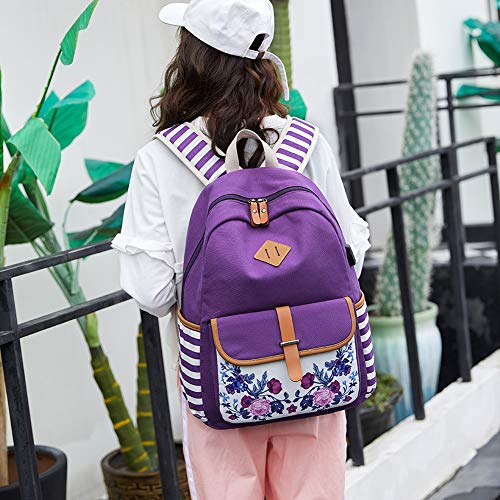 goldwheat Girls Backpack Canvas Schoolbag Bookbag Laptop Bag Rucksack with USB Charging Port