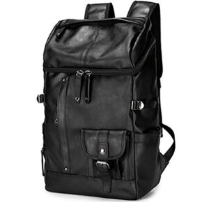 huachen travel pu leather backpack for men women,laptop backpack for school college bookbag computer (yz24_black)