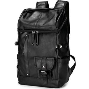 HuaChen Travel PU Leather Backpack for Men Women,Laptop Backpack for School College Bookbag Computer (YZ24_Black)