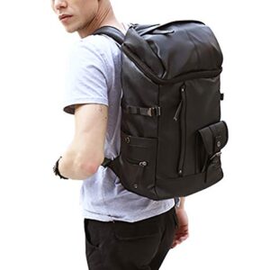 HuaChen Travel PU Leather Backpack for Men Women,Laptop Backpack for School College Bookbag Computer (YZ24_Black)