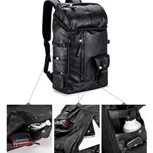 HuaChen Travel PU Leather Backpack for Men Women,Laptop Backpack for School College Bookbag Computer (YZ24_Black)