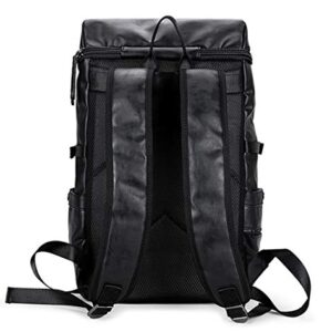 HuaChen Travel PU Leather Backpack for Men Women,Laptop Backpack for School College Bookbag Computer (YZ24_Black)