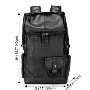 HuaChen Travel PU Leather Backpack for Men Women,Laptop Backpack for School College Bookbag Computer (YZ24_Black)