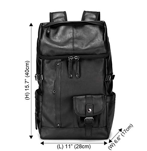 HuaChen Travel PU Leather Backpack for Men Women,Laptop Backpack for School College Bookbag Computer (YZ24_Black)