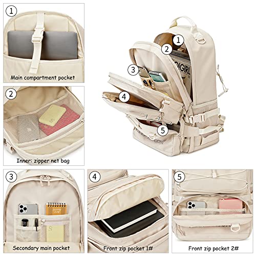 Laptop Backpacks for Women Men 16 Inch School Bag College Backpack Anti Theft Travel Daypack Bookbag for Teens Girls Students (Beige)