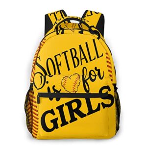 Yellow Softball Backpack for Boys Girls Elementary School Bags Back to School Gift Softball Mom Bookbag 2nd 3rd 4th 5th 6th Grade