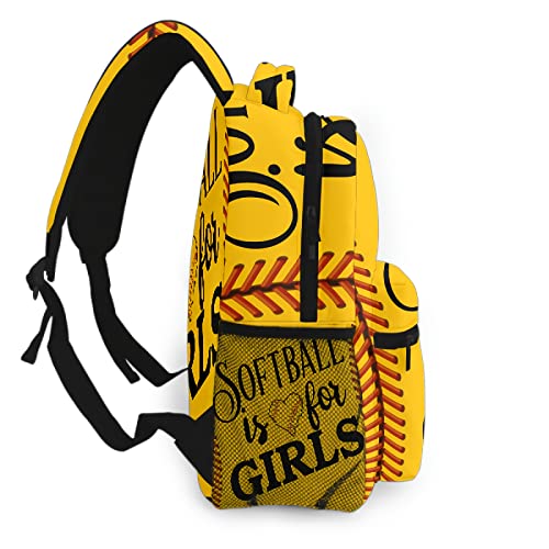 Yellow Softball Backpack for Boys Girls Elementary School Bags Back to School Gift Softball Mom Bookbag 2nd 3rd 4th 5th 6th Grade