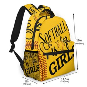 Yellow Softball Backpack for Boys Girls Elementary School Bags Back to School Gift Softball Mom Bookbag 2nd 3rd 4th 5th 6th Grade