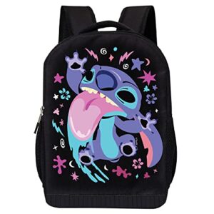 Disney Lilo and Stich Backpack - Fast Forward Lilo & Stitch Knapsack 16 Inch Air Mesh Padded Bag (Black)