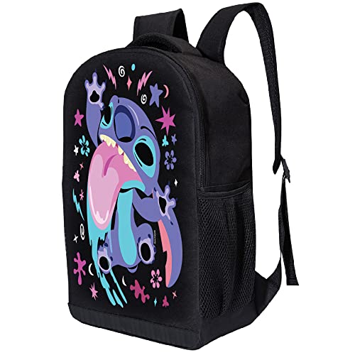 Disney Lilo and Stich Backpack - Fast Forward Lilo & Stitch Knapsack 16 Inch Air Mesh Padded Bag (Black)