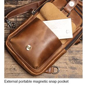 Guimiaray Vintage Men's Sling Bag Crazy Horse Leather Chest Bag Large capacity multifunction Casual Crossbody bag (Brown)