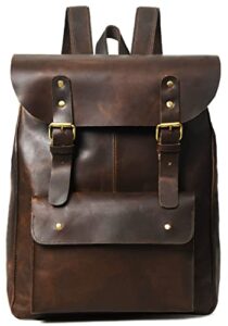 gratlin 14″ small leather backpack for men | vintage genuine buffalo leather backpack purse for women and men | fashionable, trendy and cute leather laptop backpack | brown leather backpack for women