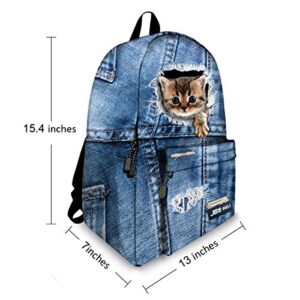 JBS-NO.1 Cute Cats Backpack for Teen Girls,Canvas BookBags for School (Blue1)