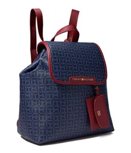 tommy hilfiger kennedy ii flap backpack w/hangoff-coated square monogram tommy navy/charcoal blue one size