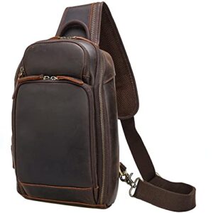leather sling backpack bag for men fits 9.7 inch tablet vintage small shoulder crossbody bags hiking daypack