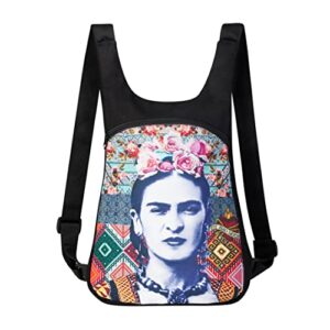 akitai frida kahlo inspired backpack – black canvas women purse – womens fashion art print gypsy bohemian bag
