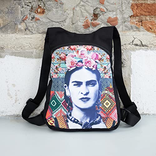 Akitai Frida Kahlo Inspired Backpack - Black Canvas Women Purse - Womens Fashion Art Print Gypsy Bohemian Bag