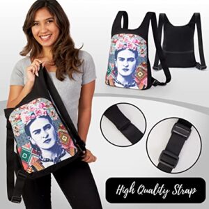 Akitai Frida Kahlo Inspired Backpack - Black Canvas Women Purse - Womens Fashion Art Print Gypsy Bohemian Bag