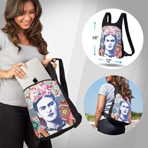 Akitai Frida Kahlo Inspired Backpack - Black Canvas Women Purse - Womens Fashion Art Print Gypsy Bohemian Bag