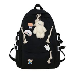 kawaii backpack with cute pins accessories student bookbags for teen girls middle school bag lightweight travel backpack(onesize, black)