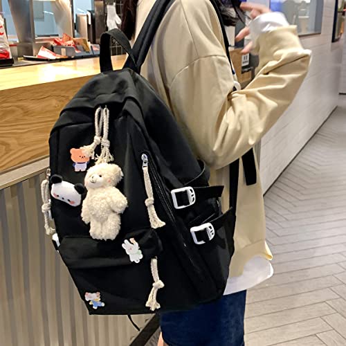 Kawaii Backpack with Cute Pins Accessories Student Bookbags for Teen Girls Middle School Bag Lightweight Travel Backpack(Onesize, Black)