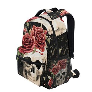 Gothic Skull Rose Flower Backpacks College School Bag Shoulder Casual Travel Daypack Hiking Camping