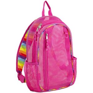 eastsport active mesh backpack with padded adjustable straps, english rose pink/rainbow straps and trim
