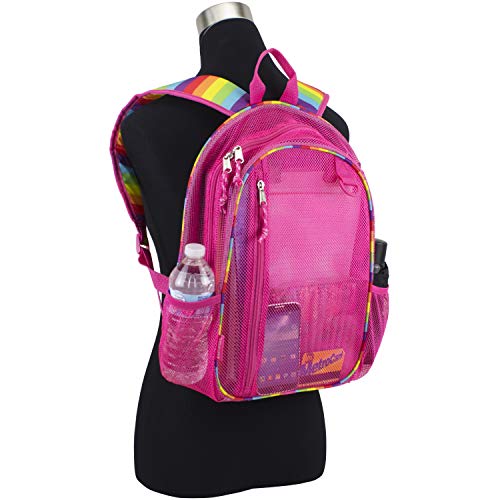 Eastsport Active Mesh Backpack with Padded Adjustable Straps, English Rose Pink/Rainbow Straps and Trim