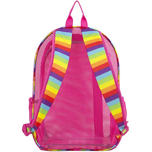 Eastsport Active Mesh Backpack with Padded Adjustable Straps, English Rose Pink/Rainbow Straps and Trim