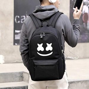 Mello Backpack Marshmallow Backpack Glow in Dark Smile Laptop Backpack for Boys w/USB Headphone Ports & Cables & Lock (M)