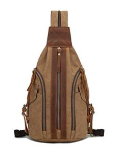 peacechaos canvas sling bag – small crossbody backpack shoulder casual daypack rucksack for men women outdoor cycling hiking travel (brown)