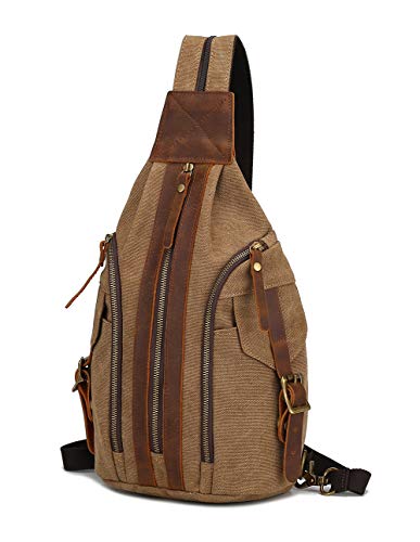 peacechaos Canvas Sling Bag - Small Crossbody Backpack Shoulder Casual Daypack Rucksack for Men Women Outdoor Cycling Hiking Travel (Brown)