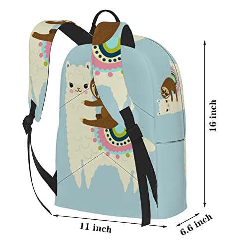 Delerain 16 Inch Backpack Alpaca Llama Sloth Laptop Backpack School Bookbag Travel Shoulder Bag Casual Daypack