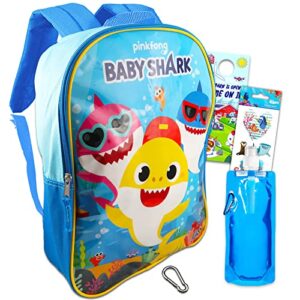 fast forward baby shark backpack for toddlers, kids – baby shark school supplies bundle with 15” baby shark school bag plus stickers, water bottle, backpack clip, and more (baby shark travel bag)