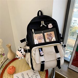 JELLYEA Kawaii School Backpack with Cute Milk Cow Accessories Kawaii Pins for Girls Teen (Black)