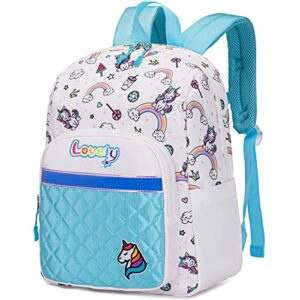 lohol cute unicorn backpack for little kids, lightweight school bookbag for kindergarten children girl with chest strap (light blue)
