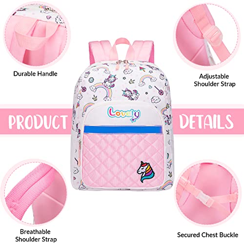 Lohol Cute Unicorn Backpack for Little Kids, Lightweight School Bookbag for Kindergarten Children Girl with Chest Strap (Light Blue)