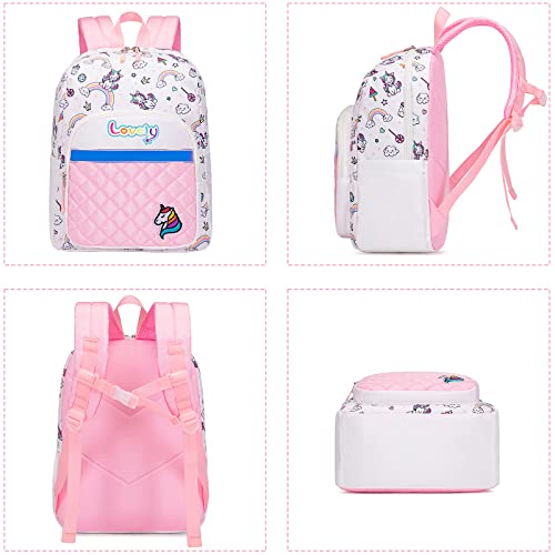 Lohol Cute Unicorn Backpack for Little Kids, Lightweight School Bookbag for Kindergarten Children Girl with Chest Strap (Light Blue)