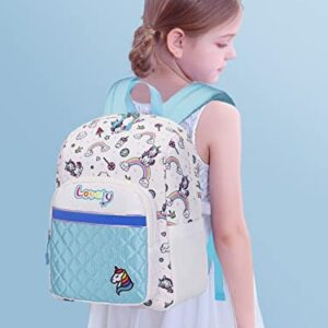 Lohol Cute Unicorn Backpack for Little Kids, Lightweight School Bookbag for Kindergarten Children Girl with Chest Strap (Light Blue)